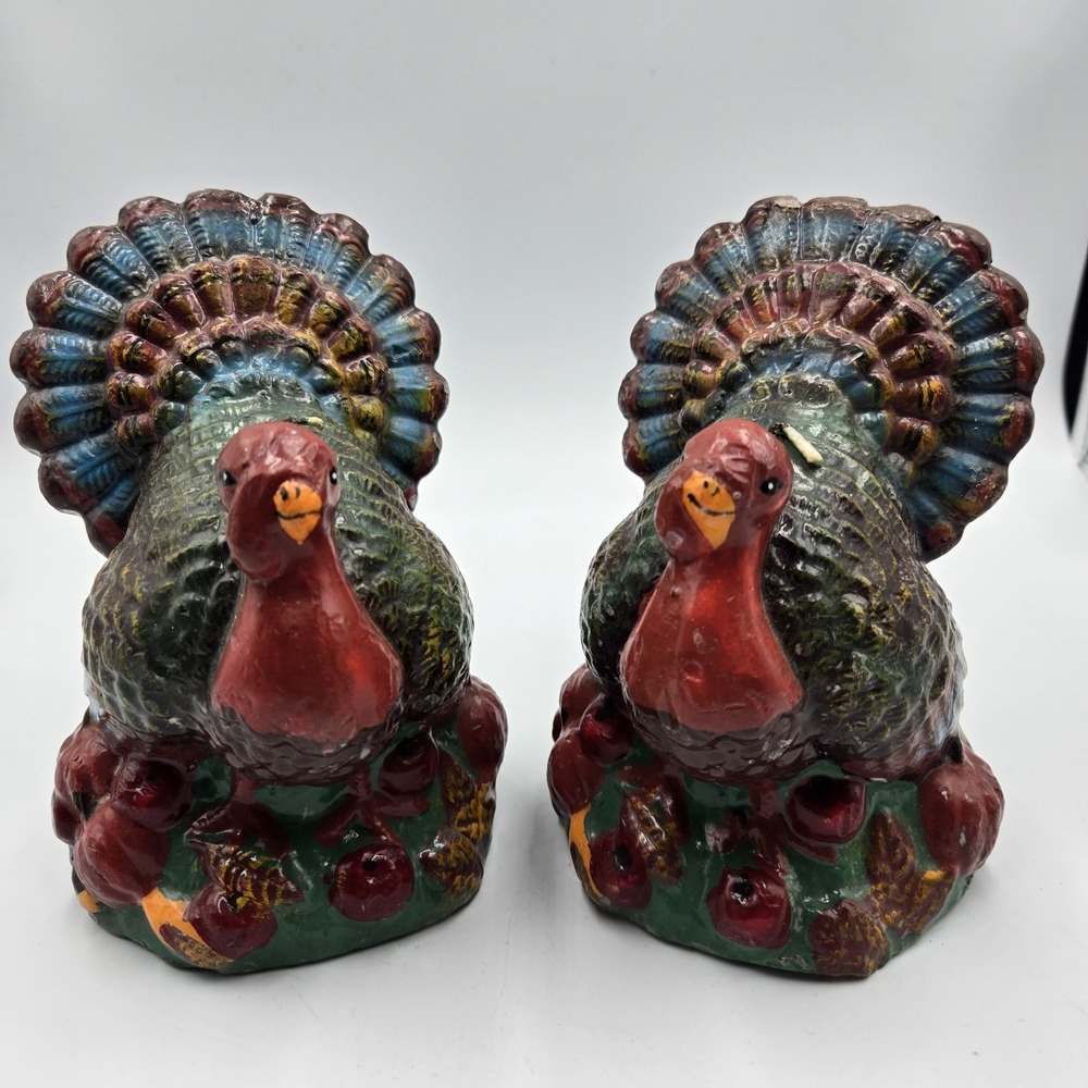Set Vintage New Nos Turkey Candles Thanksgiving Fall 1950s MCM Colorful Primitiv